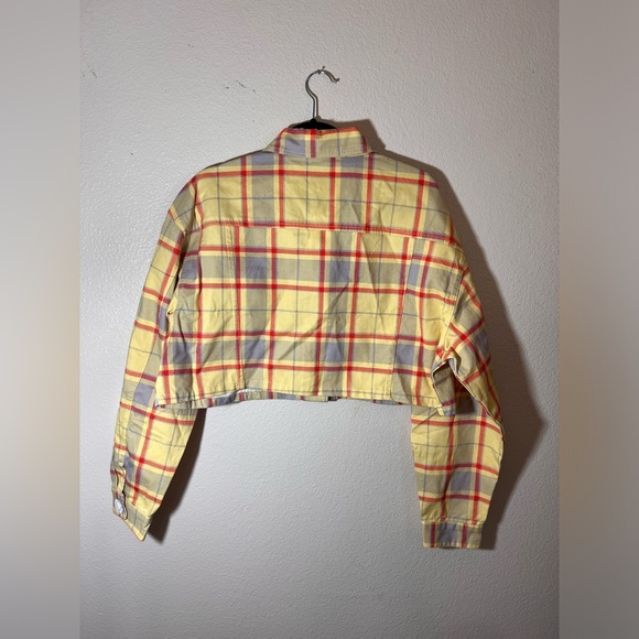 WeWoreWhat Cropped Plaid Denim Jacket Yellow/Red | Size XS/S | NWT - Picture 2 of 5